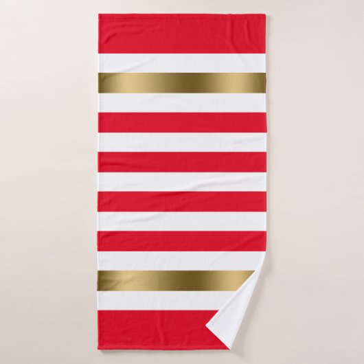 Rode en Witte Strepen Gouden Accenten, Monogram Bad Handdoek (Badhanddoek)