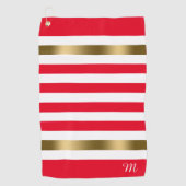 Rode en Witte Strepen Gouden Accenten, Monogram Golfhanddoek (Voorkant)