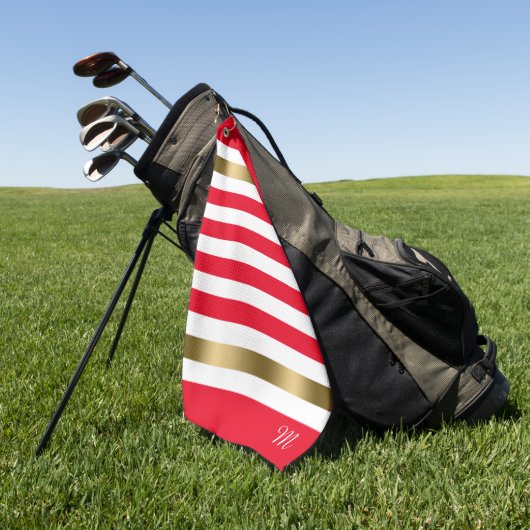 Rode en Witte Strepen Gouden Accenten, Monogram Golfhanddoek (Groen)