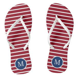 Rode en witte strepen met blauw marinemonogram teenslippers