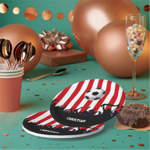 Rode en witte strepen Soccer Fans and football Papieren Bordje