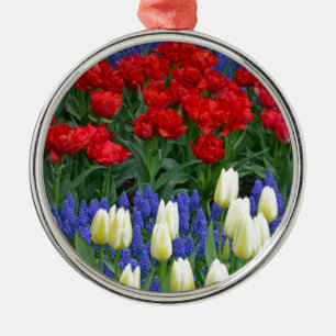 Rode en witte tulpen metalen ornament