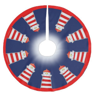 Rode en witte vuurtoren op Navy Blue Kerstboom Rok