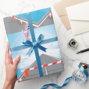 Rode en witte wegbarrière blokkeert toegang cadeaupapier