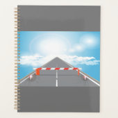 Rode en witte wegbarrière blokkeert toegang planner (Voorkant)