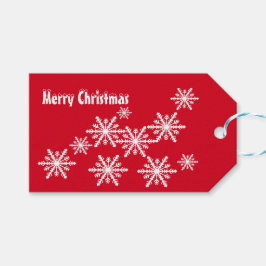 Rode en witte wintersneeuwvlokken cadeaulabel