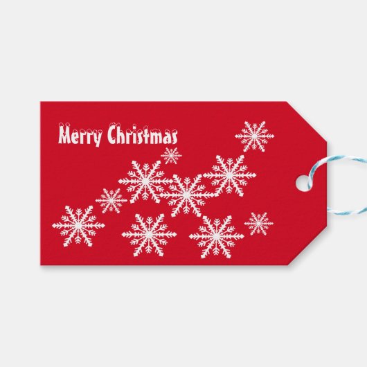 Rode en witte wintersneeuwvlokken cadeaulabel (Voorkant (Horizontaal))