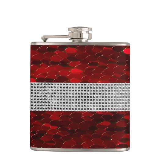 Rode en Zilveren Elegante Handtas Vinyl Omwikkelde Heupfles (Voorkant)