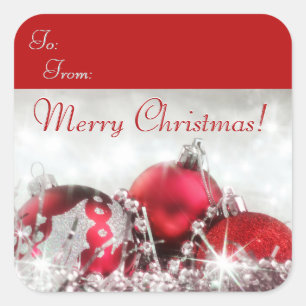 Rode en zilveren kerst vierkante sticker