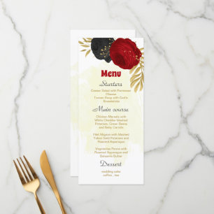 rode en zwarte bloemen gouden botanische bruiloft menu