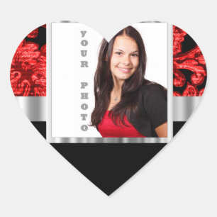 Rode en zwarte bloemendamast sjabloon hart sticker