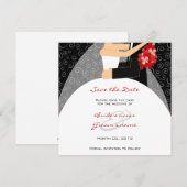 Rode en zwarte bruiloft Sla datumkaarten op Save The Date (Voorkant / Achterkant)