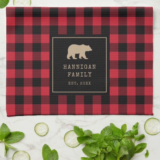 Rode en zwarte Buffalo Plaid aangepaste familienaa Theedoek (Gevouwen)