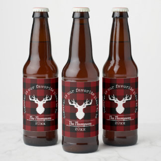 Rode en Zwarte Buffalo Plaid Familienaam Bier Etiket