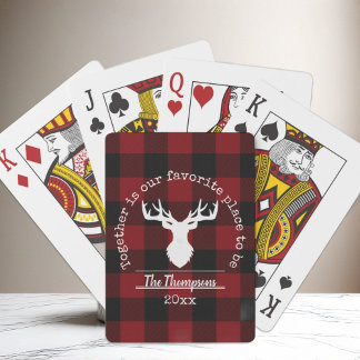 Rode en Zwarte Buffalo Plaid Familienaam Pokerkaarten