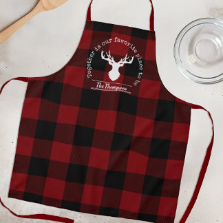 Rode en Zwarte Buffalo Plaid Familienaam Schort