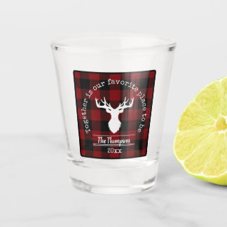 Rode en Zwarte Buffalo Plaid Familienaam Shot Glas