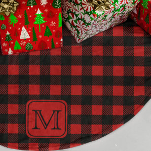 Rode en zwarte Buffalo Plaid gepersonaliseerd mono Kerstboom Rok