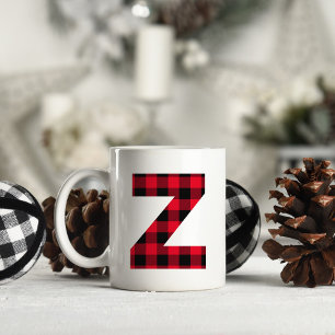 Rode en Zwarte Buffalo Plaid Klinkende Letter Z Mo Koffiemok