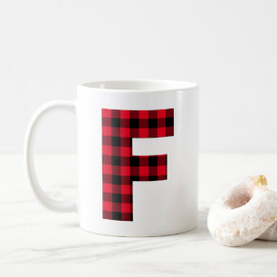 Rode en Zwarte Buffalo Plaid Krachtige Letter F Mo Koffiemok
