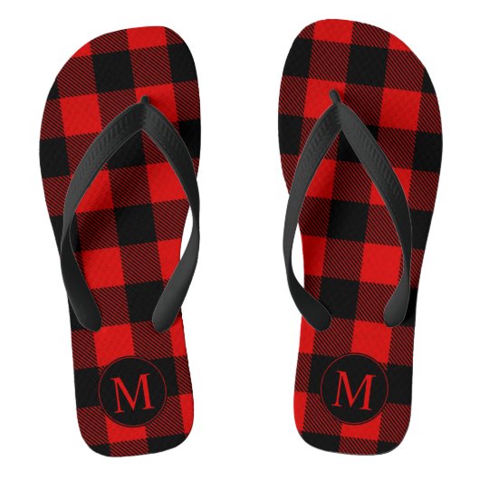 Rode en zwarte buffel gespeeld met monogram teenslippers (Voetbed)