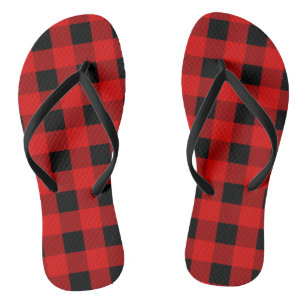 Rode en zwarte buffelbakkersgingham teenslippers