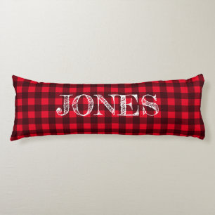 Rode en zwarte buffelplaid gepersonaliseerd lichaamskussen