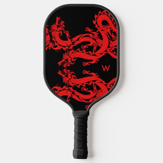 Rode en zwarte Chinese dragons toevoegen Monogram Pickleball Paddle (Achterkant)