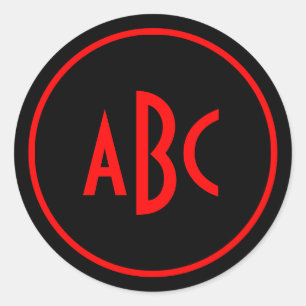 Rode en Zwarte Cirkel Monogram Ronde Sticker