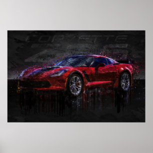 Rode en zwarte Corvette Z06 Poster