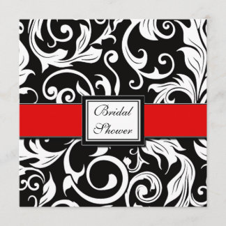Rode en zwarte Damask Bridal Shower-uitnodigingen Kaart