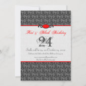 Rode en zwarte Damask Gothic Birthday Party Kaart (Achterkant)