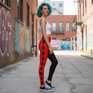 Rode en Zwarte Diamanten Harlekijn Leggings