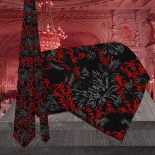 Rode en zwarte Floral Damask Gothic Wedding Stropdas