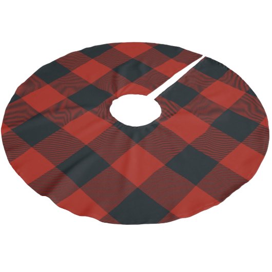 Rode en zwarte geruite vierkanten Buffalo Plaid Kerstboom Rok (Gekanteld)