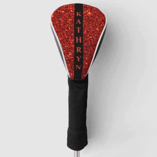 Rode en zwarte glitter gepersonaliseerd golfheadcover (Voorkant)