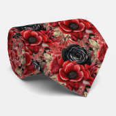 Rode en zwarte Gothic Waterverf Bloemen Stropdas (Opgerold)