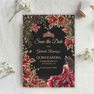 Rode en Zwarte Gouden Tiara Rozen Quinceañera Save The Date
