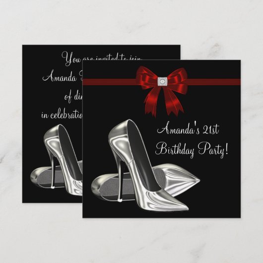 Rode en Zwarte Hoge Hakken Vrouw Geboren Kaart (Voorkant / Achterkant)