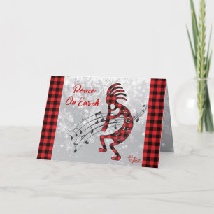Rode en zwarte karierte Kokopelli-kerstkaart Feestdagen Kaart