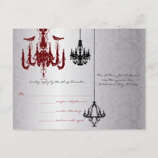 Rode en zwarte luchters — RSVP-kaart Uitnodiging Briefkaart (Achterkant)