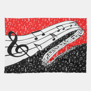 Rode en zwarte muziek thema theedoek