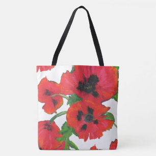 Rode en zwarte oosterse papaver op wit draagtas