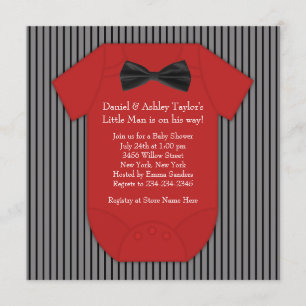 Rode en Zwarte Pinstripe Baby Shower Kaart