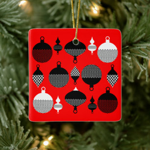 Rode en zwarte retro kerstbal keramisch ornament