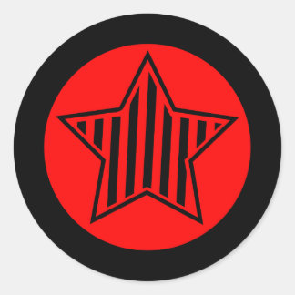 Rode en Zwarte Star ronde Sticker