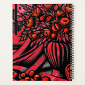 Rode en zwarte vaas met levendige bloemen planner (Achterkant)