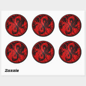 Rode en zwarte vliegers Yin Yang Dragons Ronde Sticker (Vel)