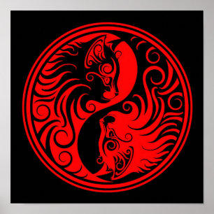 Rode en zwarte Yin Yang Cats Poster