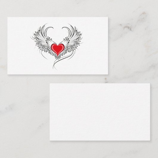 Rode engel hart met vleugels contactkaartje (Voorkant / Achterkant)